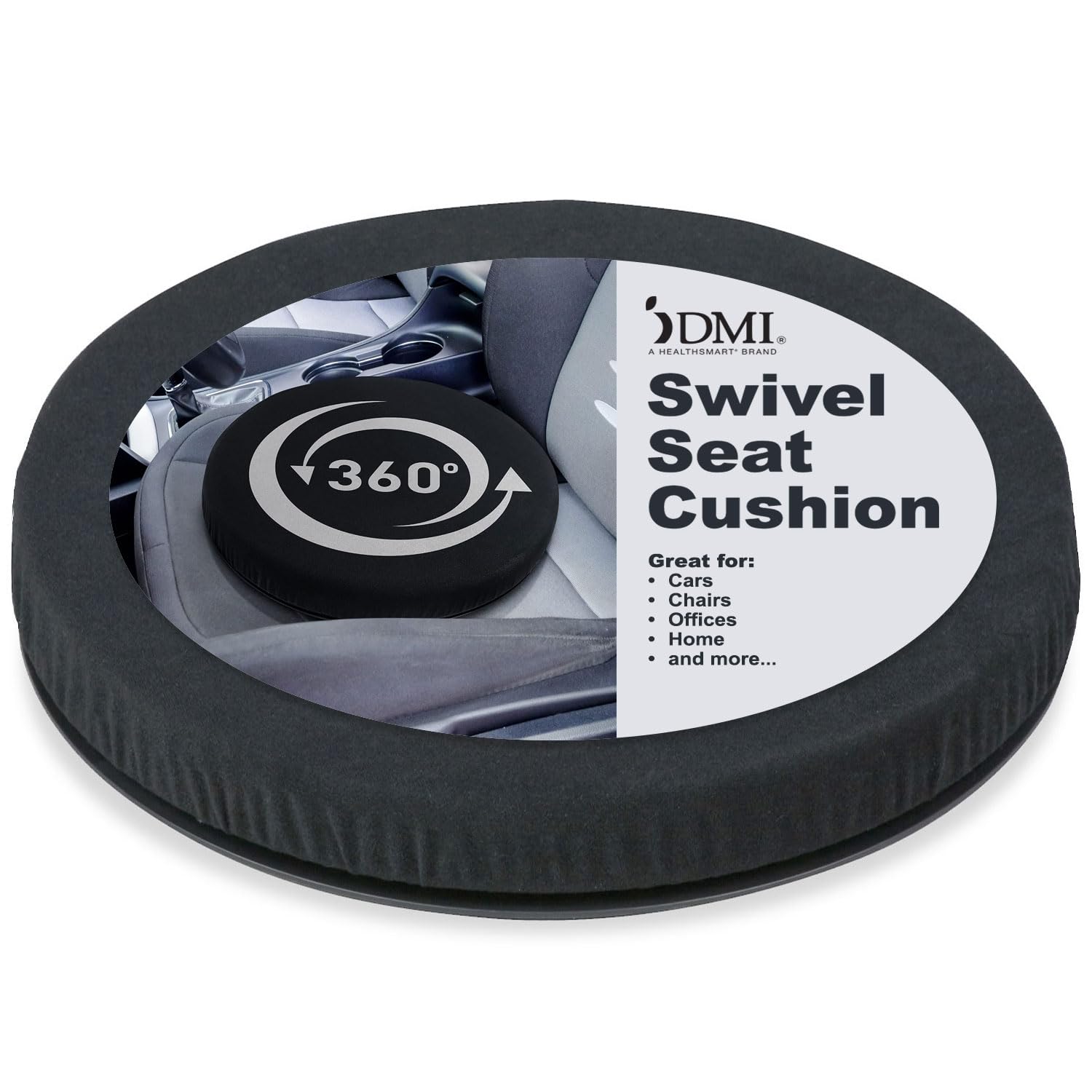 HealthSmart 360 Degree Swivel Seat Cushion, Chair Assist for Elderly, Swivel Seat Cushion for Car, Twisting Disc, Black, 15 Inches in Diameter