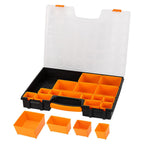 Amazon Basics 19-Removable Compartment Small Parts Organizer, Portable Hardware Storage Box with Customizable Compartments, Black, Orange, 16.5 x 13.2 x 2.4 inches