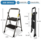 GOLYTON Folding 2-Step Ladder with Anti-Slip Platform and Handrail, Heavy Duty Steel, 500 lbs Capacity, Compact Portable Step Stool for Home, Kitchen & Office Use, Grey