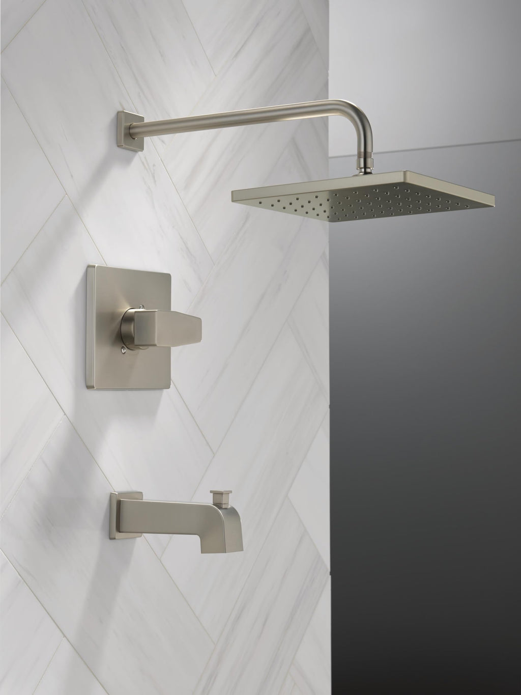 Delta Faucet Modern Raincan Square Single-Function Tub and Shower Trim Kit Brushed Nickel, Tub Faucet Set, Rainfall Shower Head, Spotshield Stainless T14468-SP-PP (Valve Not Included)