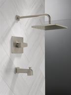 Delta Faucet Modern Raincan Square Single-Function Tub and Shower Trim Kit Brushed Nickel, Tub Faucet Set, Rainfall Shower Head, Spotshield Stainless T14468-SP-PP (Valve Not Included)