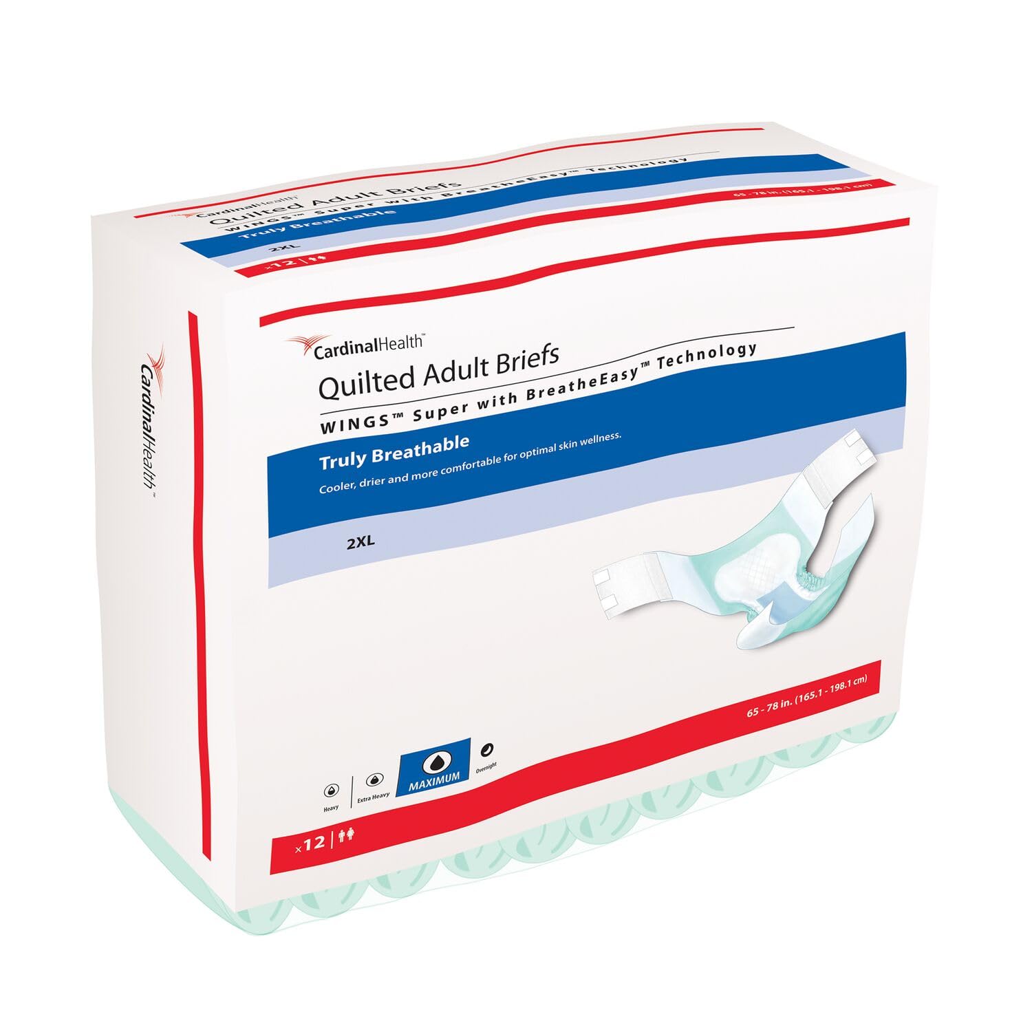 Cardinal Health™ Quilted Adult Briefs, Wings™ Super with BreatheEasy™ Technology, Maximum Absorbency, XX-Large - Case of 48