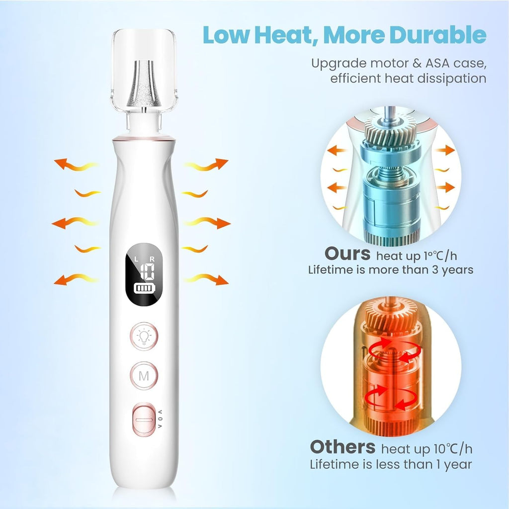 HSKAI Electric Nail File Drill, Cordless Toe Nail Grinder for Thick Toenails & Callus, 10-Speed 2000mAh Rechargeable Nail Filer, Manicure Pedicure Kit with LED Lamp, Gifts for Men Women