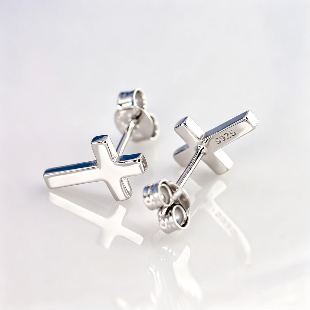 HANFLY 925 Sterling Silver Cross Stud Earrings Fashion Earrings