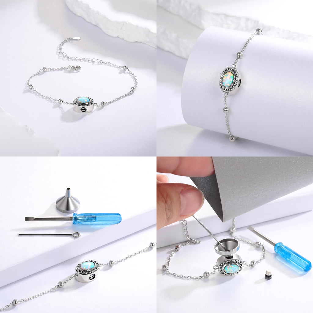 MANBU Sterling Silver Cremation Bracelet for Ashes