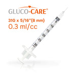 GLUCO-CARE 0.3 ml/cc Syringes 31G x 5/16" (8mm), Orange Cap, 50 pcs/bx