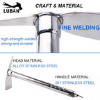 LUBAN Stainless Steel Garden Hoe Pick 15-inch Length Lightweight Weather Resistant Metal Multipurpose Hand Tool for Gardening Cultivator Weeding Seeding Turning Soil