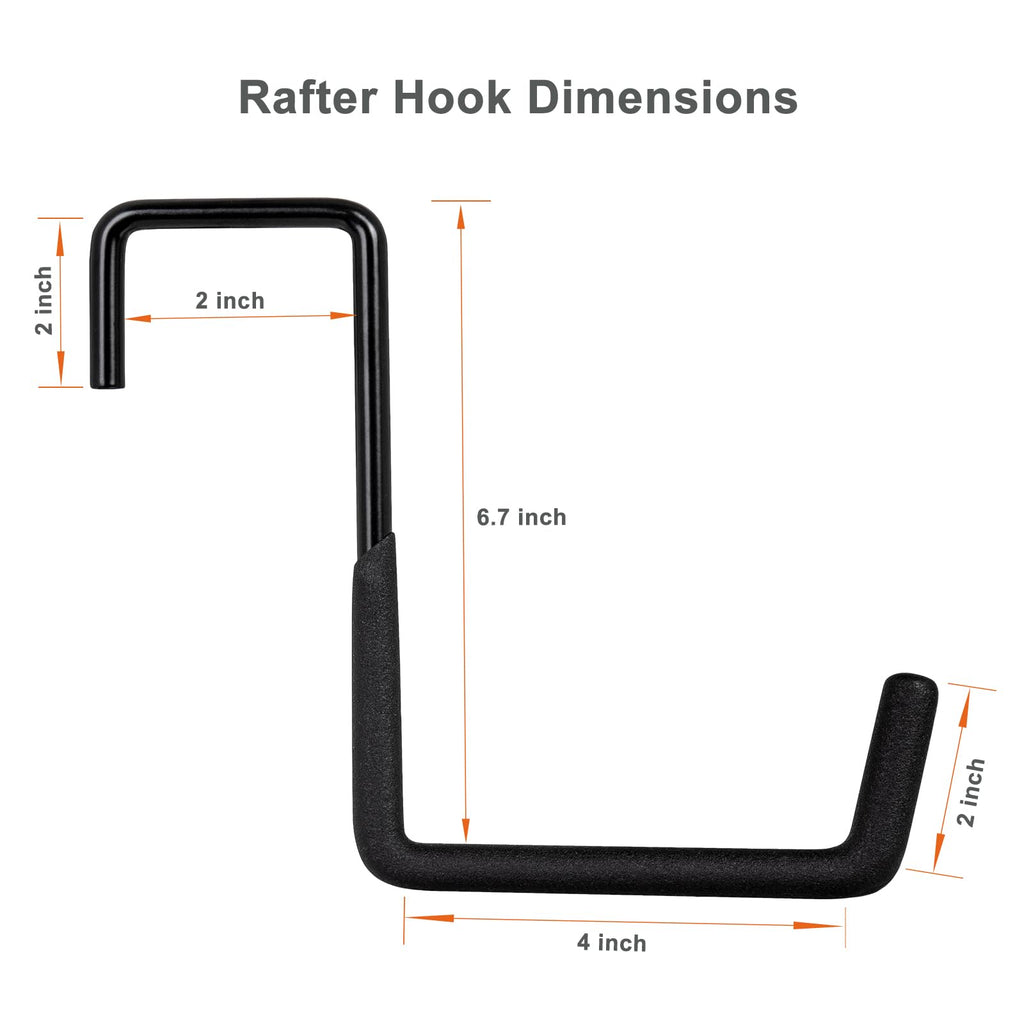 Gueryee 4 Pcs Rafter Hooks, Upgraded Fence Hangers, Heavy Duty Bike Hanger for Garage, Ladder Hook, Black Large S Hooks for Hanging Hose, Plants, Chairs, Bikes, Ladders, Cords and More
