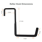 Gueryee 4 Pcs Rafter Hooks, Upgraded Fence Hangers, Heavy Duty Bike Hanger for Garage, Ladder Hook, Black Large S Hooks for Hanging Hose, Plants, Chairs, Bikes, Ladders, Cords and More