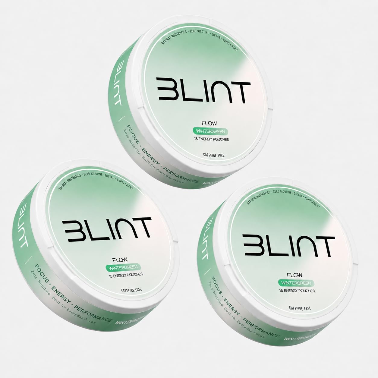 BLINT Flow Caffeine Free Nootropic Pouches | Brain Supplements for Memory and Focus | Alpha GPC, L-Theanine, L-Tyrosine | Nicotine Free, Sugar Free, Tobacco Free | Wintergreen (3 Cans)