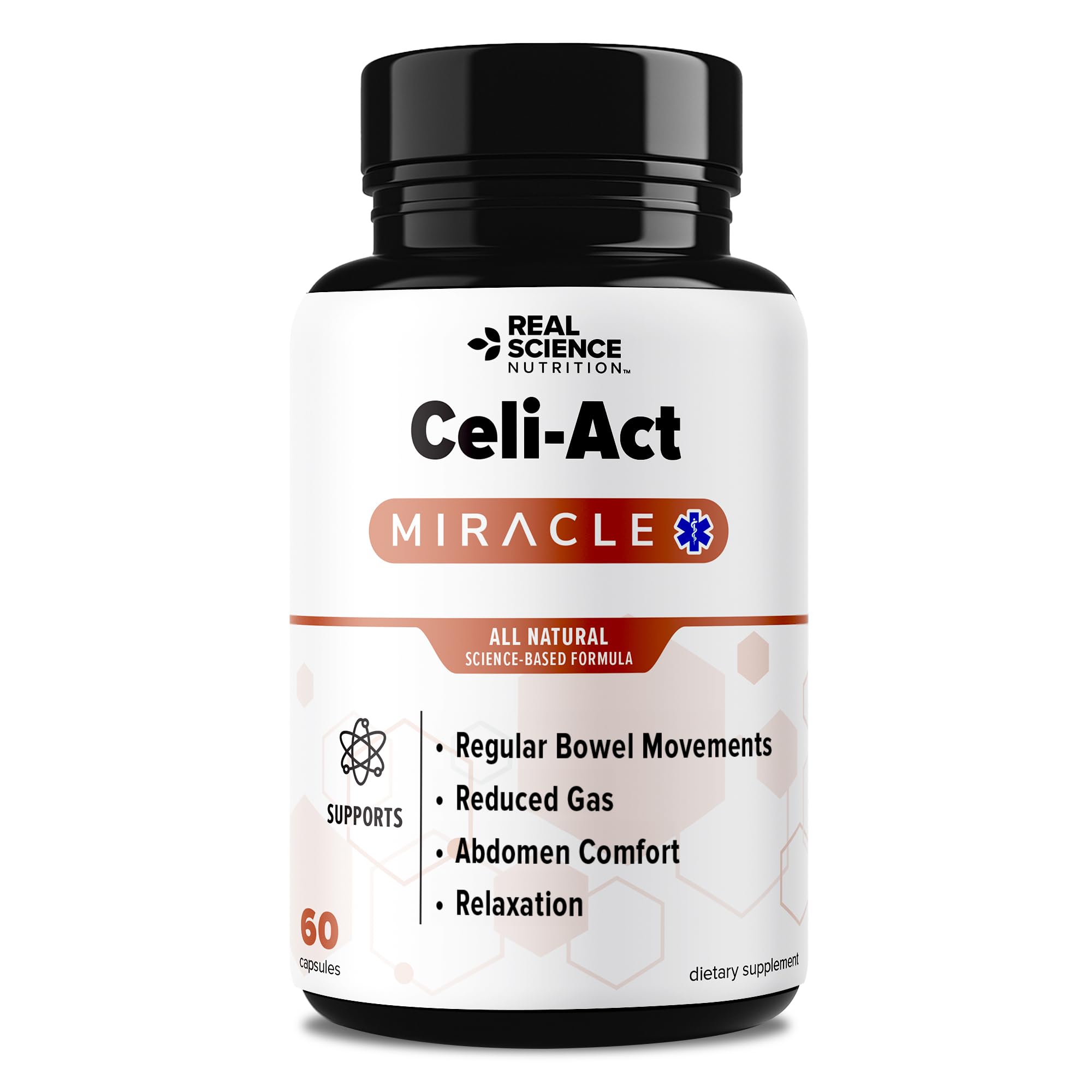 Real Science Celi-Act – Natural Gut Health Supplements for Digestive Support & Regular Bowel Movements – with Vinitrox & GABA for Gut Support, Reduced Gas & Abdomen Comfort – Made in USA, 60 Caps