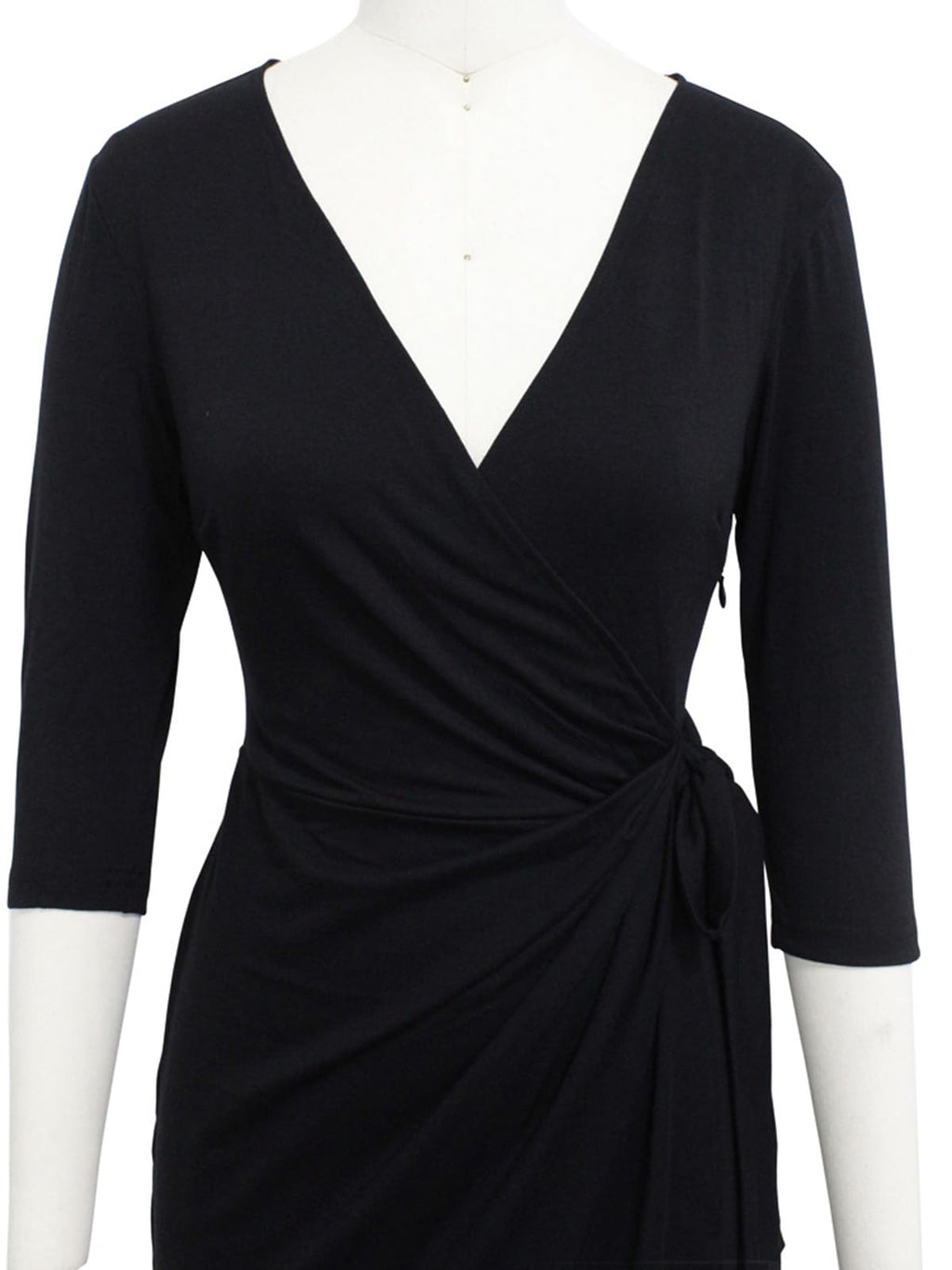 Berydress Women's 3/4 Sleeve V Neck Casual Party Work Faux Black Wrap Dress