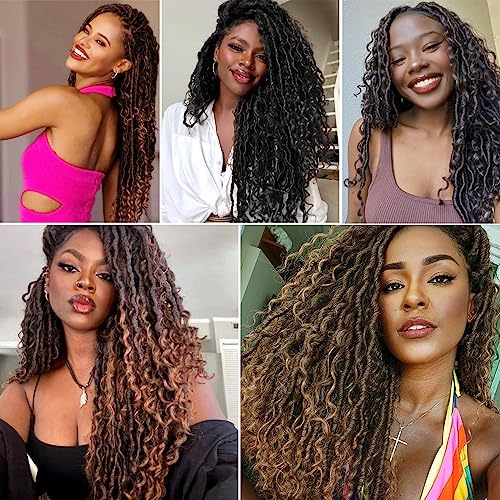 Goddess Locs Crochet Hair Blue&Green Mixed Color, 18 Inch Curly Faux Locs Crochet Hair For Women, Pre Looped Boho Hippie River Locs Crochet Hair,Synthetic Hair Braids(18 in, 5 Packs,Blue/Green#)