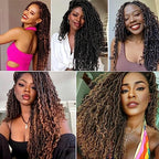 Goddess Locs Crochet Hair Blue&Green Mixed Color, 18 Inch Curly Faux Locs Crochet Hair For Women, Pre Looped Boho Hippie River Locs Crochet Hair,Synthetic Hair Braids(18 in, 5 Packs,Blue/Green#)