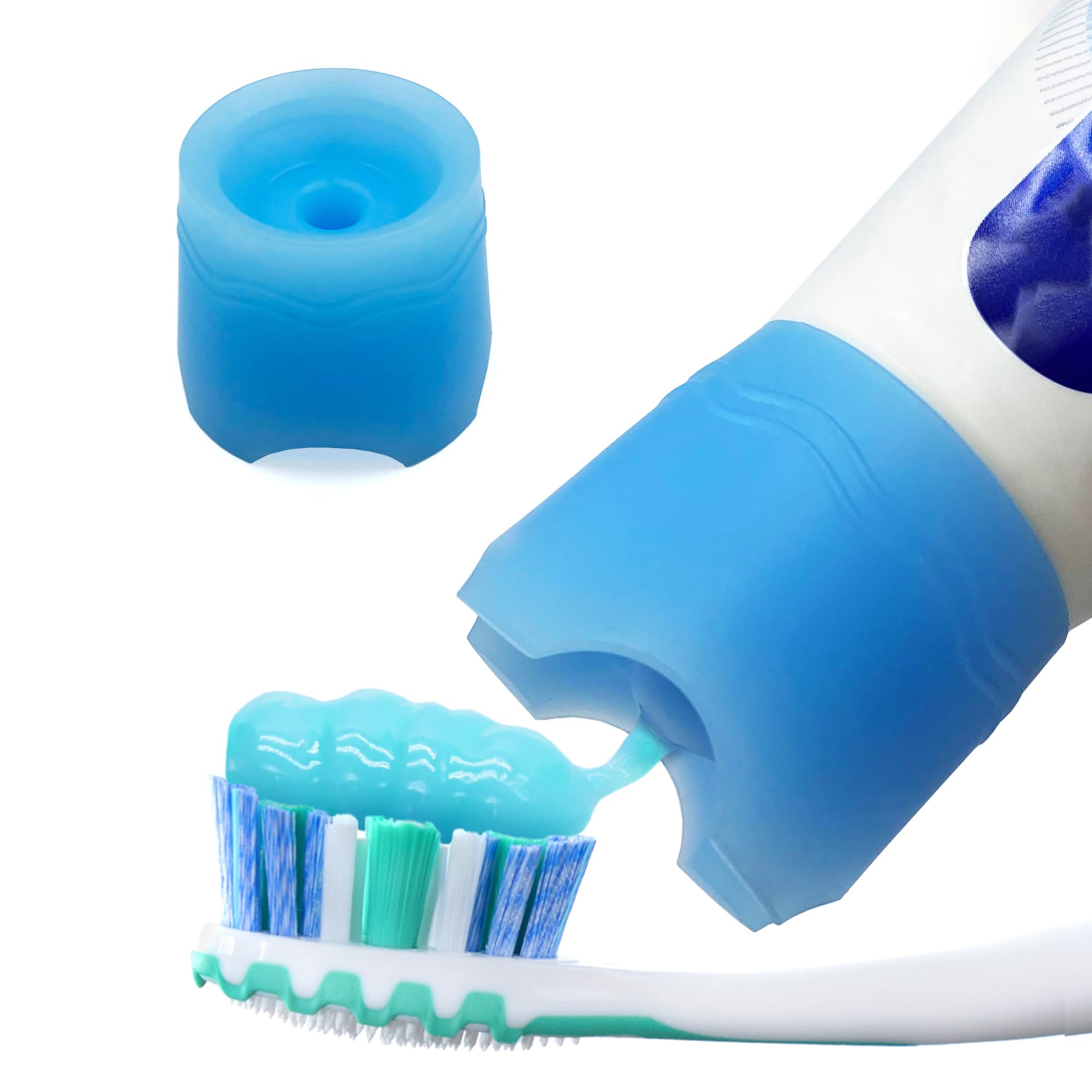 Chrome Cherry SqueezMe Self-Closing Toothpaste Caps, Silicone Lid for Kids & Adults, No Mess Toothpaste Dispenser, Self-Standing Easy Squeezer Cap, Bathroom Accessory, Self-Standing Blue, Pack of 1