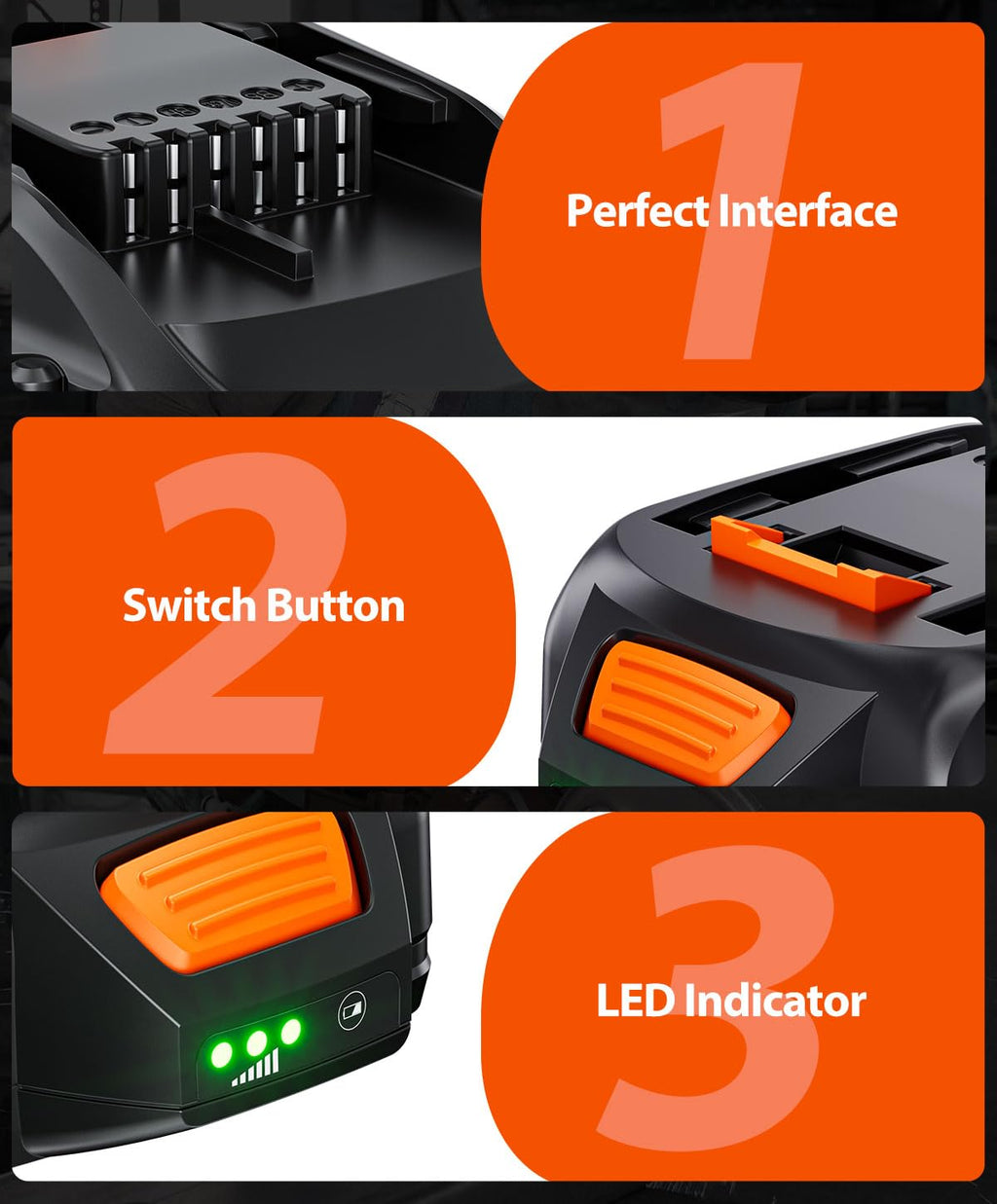 Upgraded 4.0Ah WA3525 20V Battery Replacement for WORX Battery 20V Power Share Max 20V Lithium-ion Battery Compatible with WORX 20V Battery WA3575 WA3520 WG151s WG891 Leaf Blower Tools Batteries