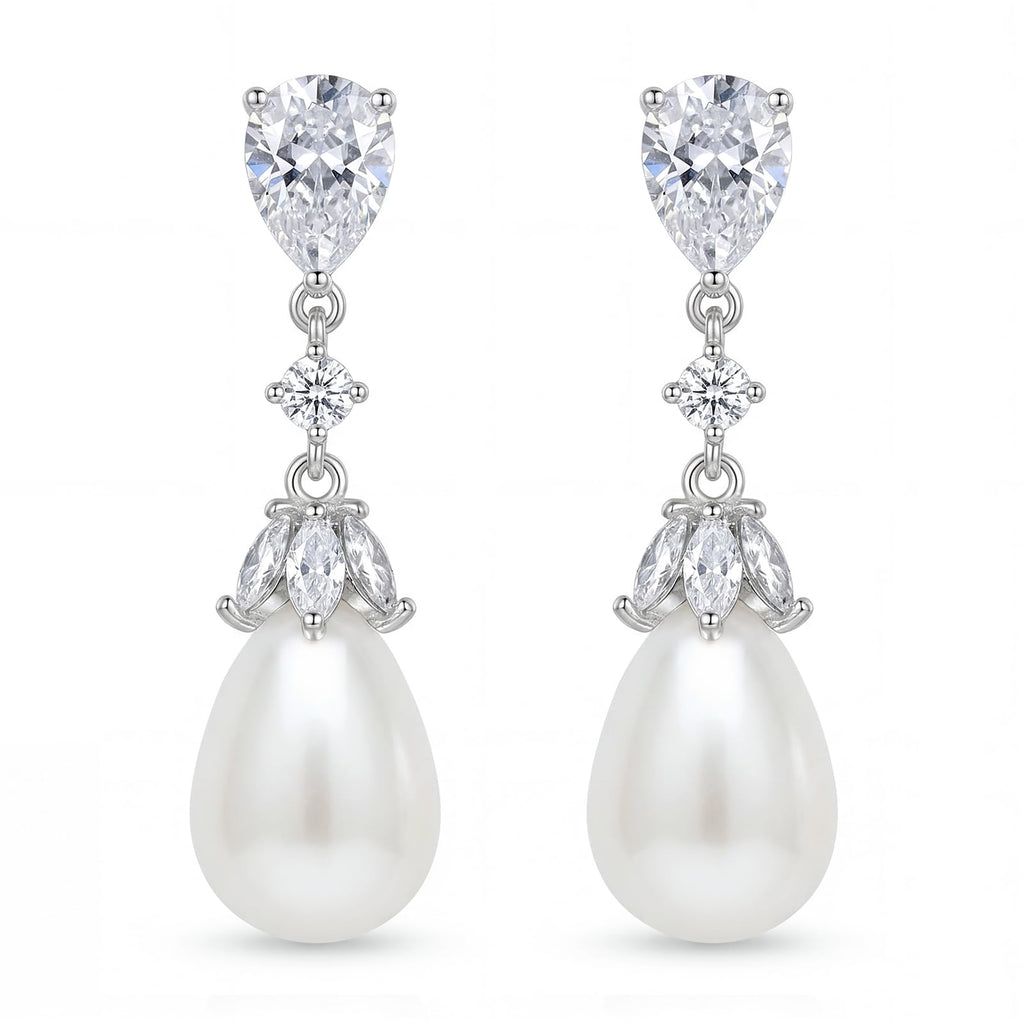 SWEETV Silver Pearl Drop Dangle Earrings for Women