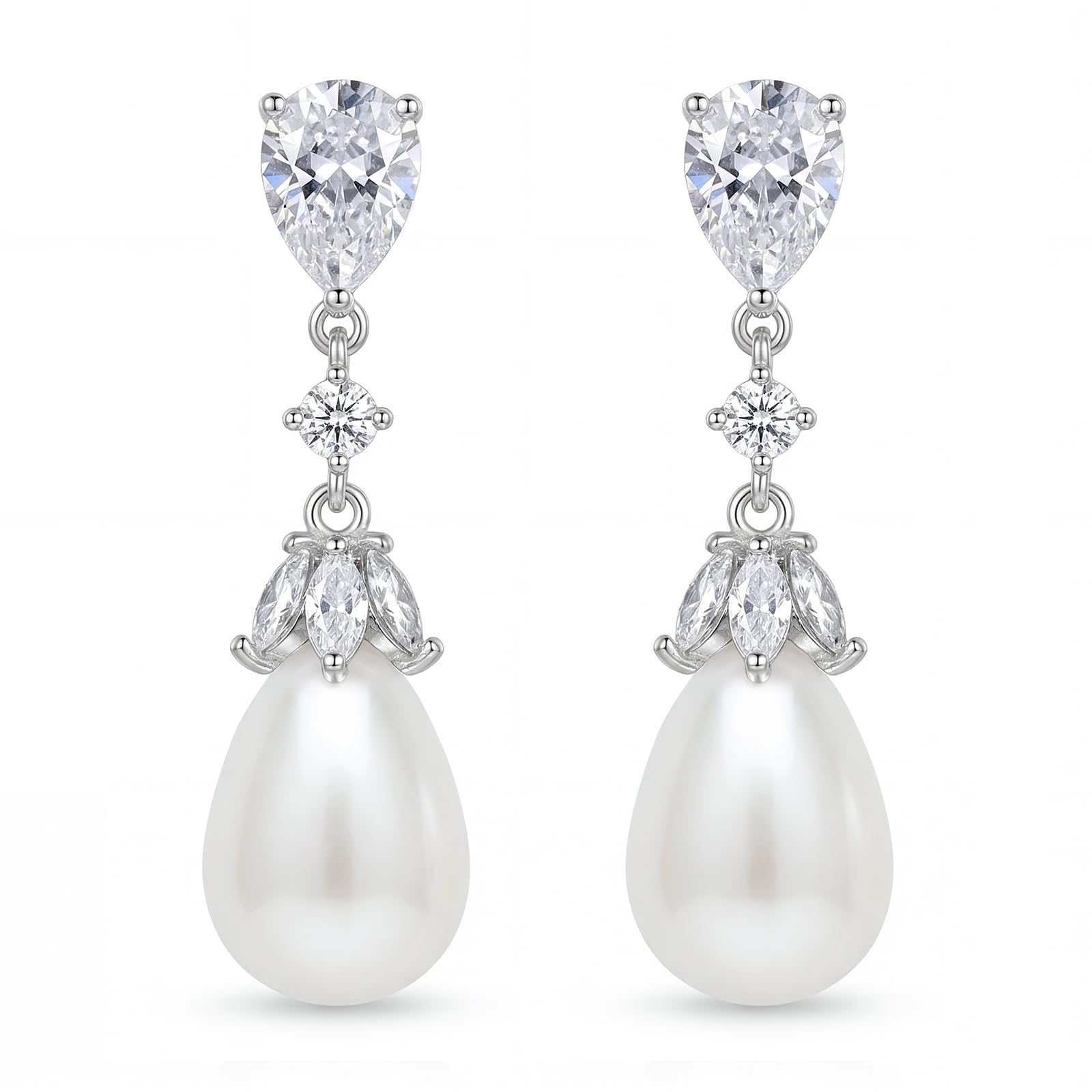 SWEETV Silver Pearl Drop Dangle Earrings for Women