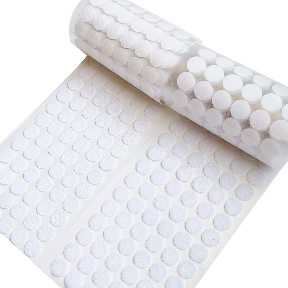 Self Adhesive Dots, Strong Adhesive 1000pcs (500 Pairs) 0.59" Diameter Sticky Back Nylon Dots, Hook & Loop Dots with Waterproof Sticky Glue Tapes, Very Suitable for Classroom, Office, Home (White)