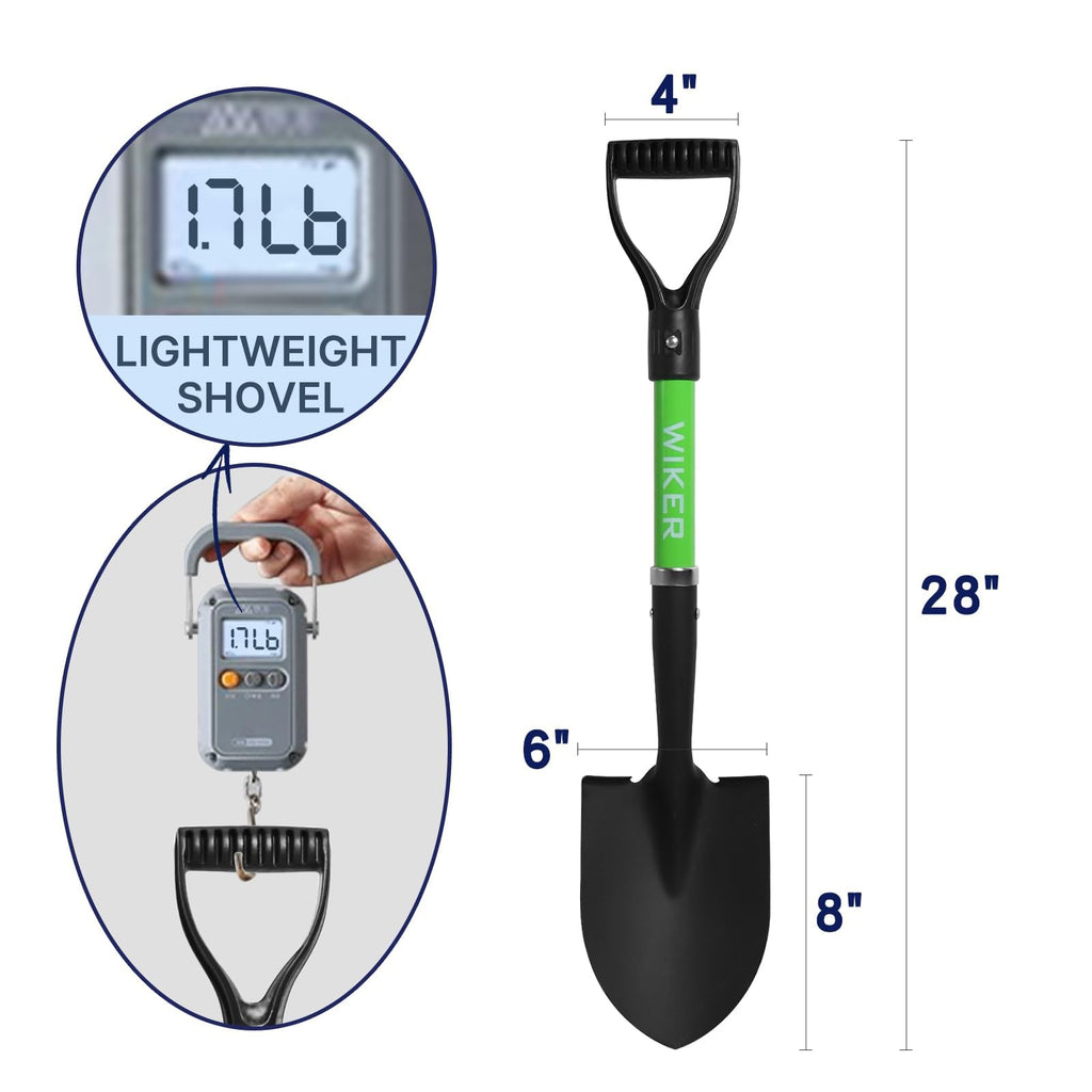 WIKER Beach Shovel,Kids Shovels for Digging,Short Handle Metal Shovel,Small Shovels for Gardening,Camping,Planting,28Inches,Green