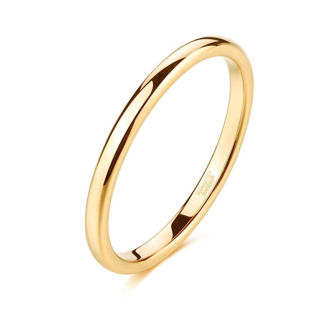TRUMIUM 2mm 24K Gold Plated Tungsten Rings for Women Wedding Band Size 8