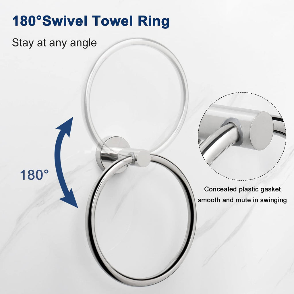 NearMoon Bath Towel Ring, Bathroom Hardware Accessories-Thicken Stainless Steel Hand Towel Holder for Bathroom, Modern Round Towel Hanger Wall Mounted (Chrome, 3 Pack)