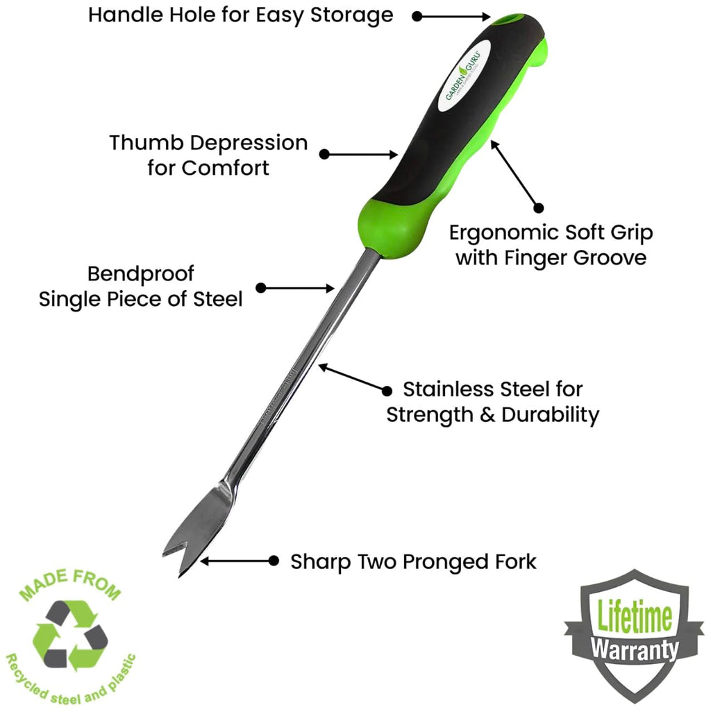 Garden Guru Dandelion Weeder Tool with Ergonomic Handle - Stainless Steel Weed Puller for Planting, Weeding, Flower and Vegetable Care in Lawn Garden Yard | Rust Resistant