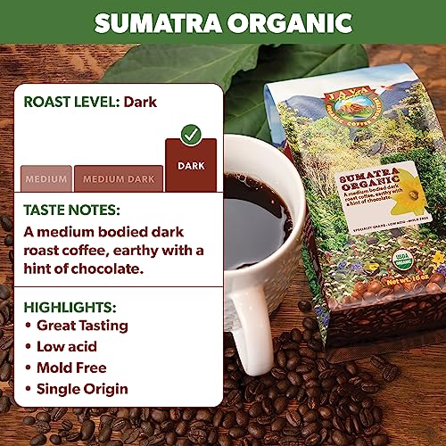 Java Planet Organic, Sumatra Single Origin Dark Roast, Smooth Full Flavored Organic Coffee Beans, Low Acid, Whole Bean Coffee 5LB Bag