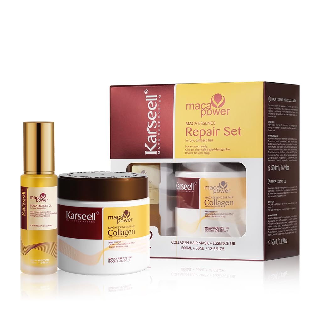 Karseell Collagen Capillary Treatment, Deep Repairing Conditioner, Hair Mask With Argan Oil For Dry Damaged Hair, All Hair Types 16.9 Fl Oz + 1.69 Fl Oz