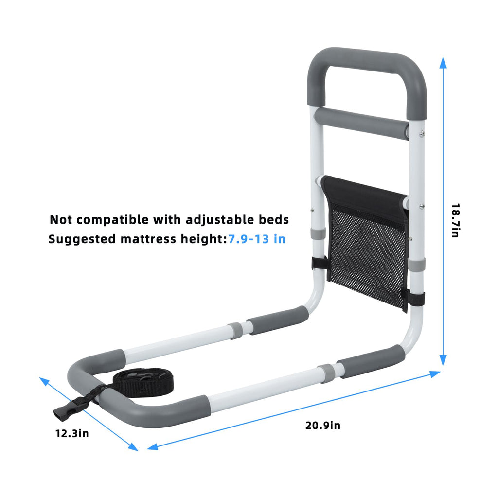 YrHeiper Bed Rails for Elderly Adults - 350LBS Heavy Duty Bed Assist Rail with Non-Slip Bedside Handle, Fall Prevention Safety Cane with Storage Pocket for Seniors, Fits King/Queen/Full/Twin Beds
