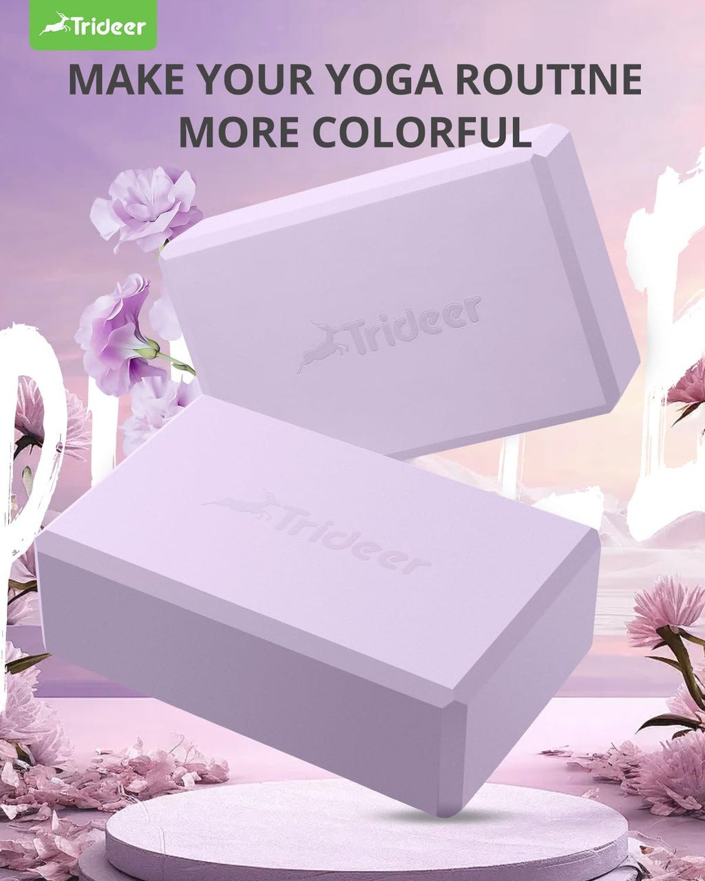 Trideer Yoga Block, Soft Non-Slip Surface Premium Foam Blocks, Supportive, Lightweight, Odor Resistant, Yoga Accessories for Pilates Meditation General Fitness Stretching Toning (Lavender-2 Pack)