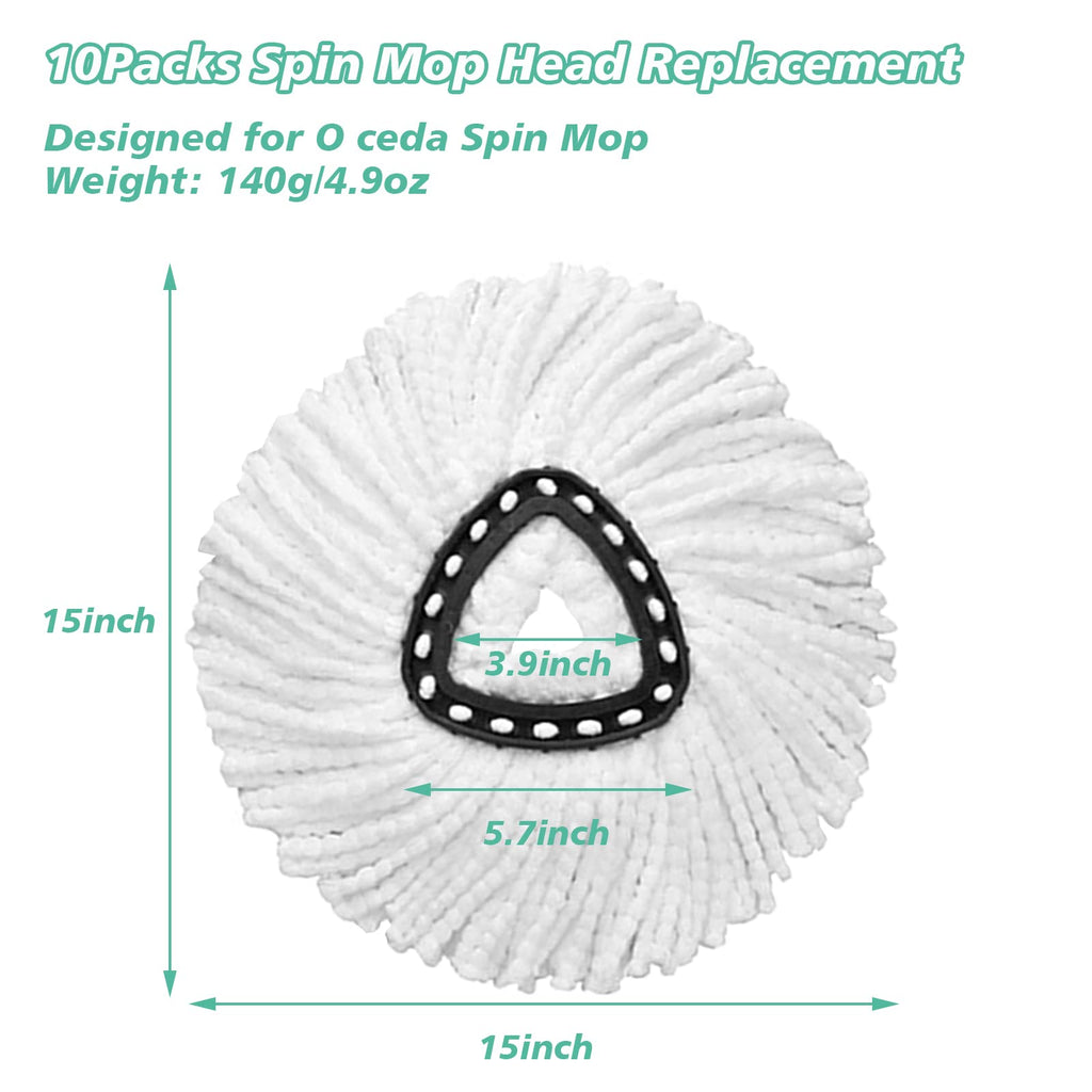 10 PCS Spin Mop Replacement Head,100% Microfiber Mop Heads Replacements Compatible with Cedar Easywring 1-Tank System, 360 Degree Round Mop Refills for Easy House Cleaning Floor Mopping