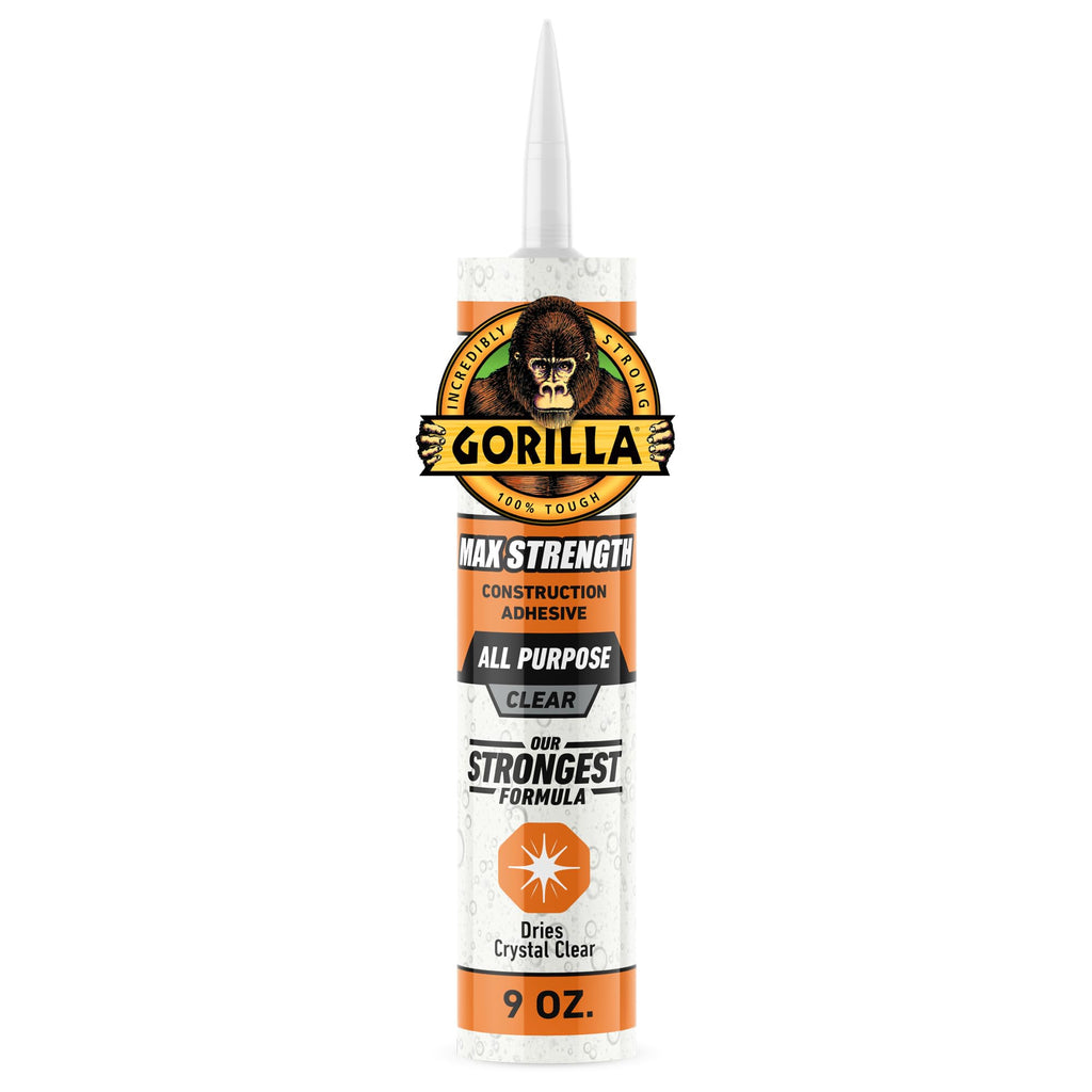 Gorilla Max Strength Construction Adhesive, Clear, 9 oz Cartridge