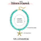 WOWORAMA Boho Chunky Beaded Necklaces for Women Ocean Blue Resin Beads Necklace with Gold Starfish Pendant Necklace Coastal Summer Statement Necklaces Jewelry