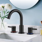 IUERASD Bathroom Faucet 3 Hole, Matte Black Bathroom Sink Faucet with Pop Up Drain, 8 inch Widespread Bathroom Faucet with 360° Swivel Spout, 2 Handle Vanity Faucet with Water Supply Hoses
