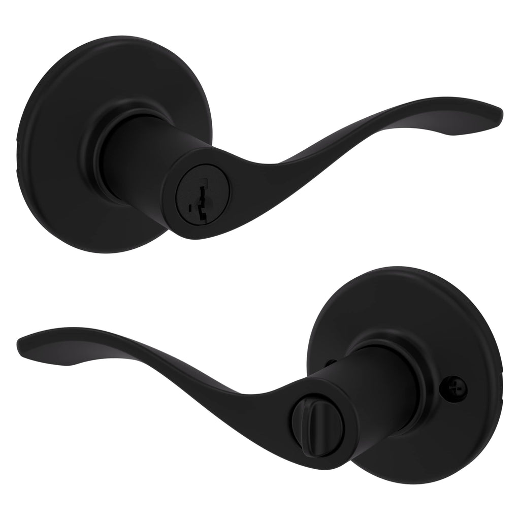 Kwikset Balboa Entry Door Handle with Lock and Key, Secure Keyed Reversible Lever Exterior, Doorlock, For Front Entrance and Bedrooms, Matte Black, Pick Resistant Smartkey Rekey Security