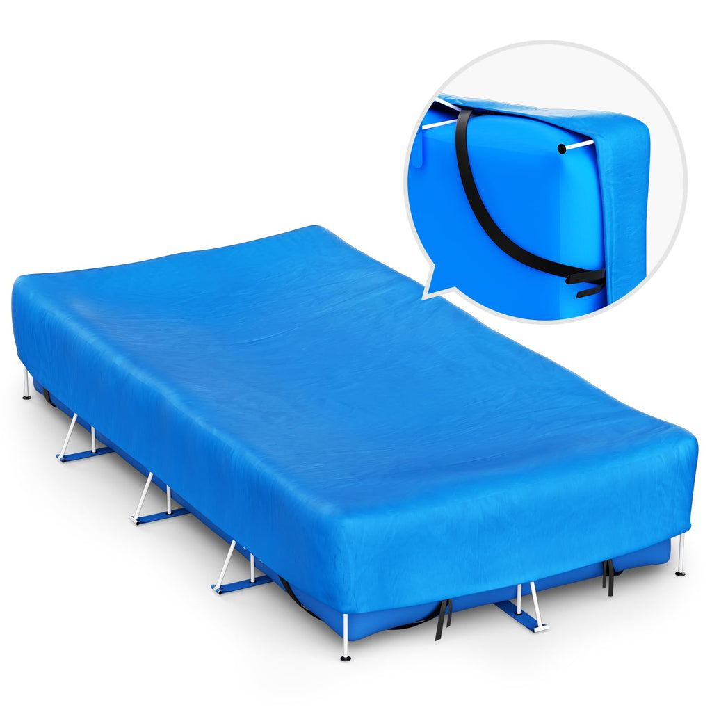 Reinmoson Inflatable Pool Cover Rectangular Fits Pool Under 145" L x 84" W, 20s Easy Set by 1 Person Built-in Elastic Edges & Integrated Drawstrings 10' x 7' Rectangle Pool Cover Above Ground