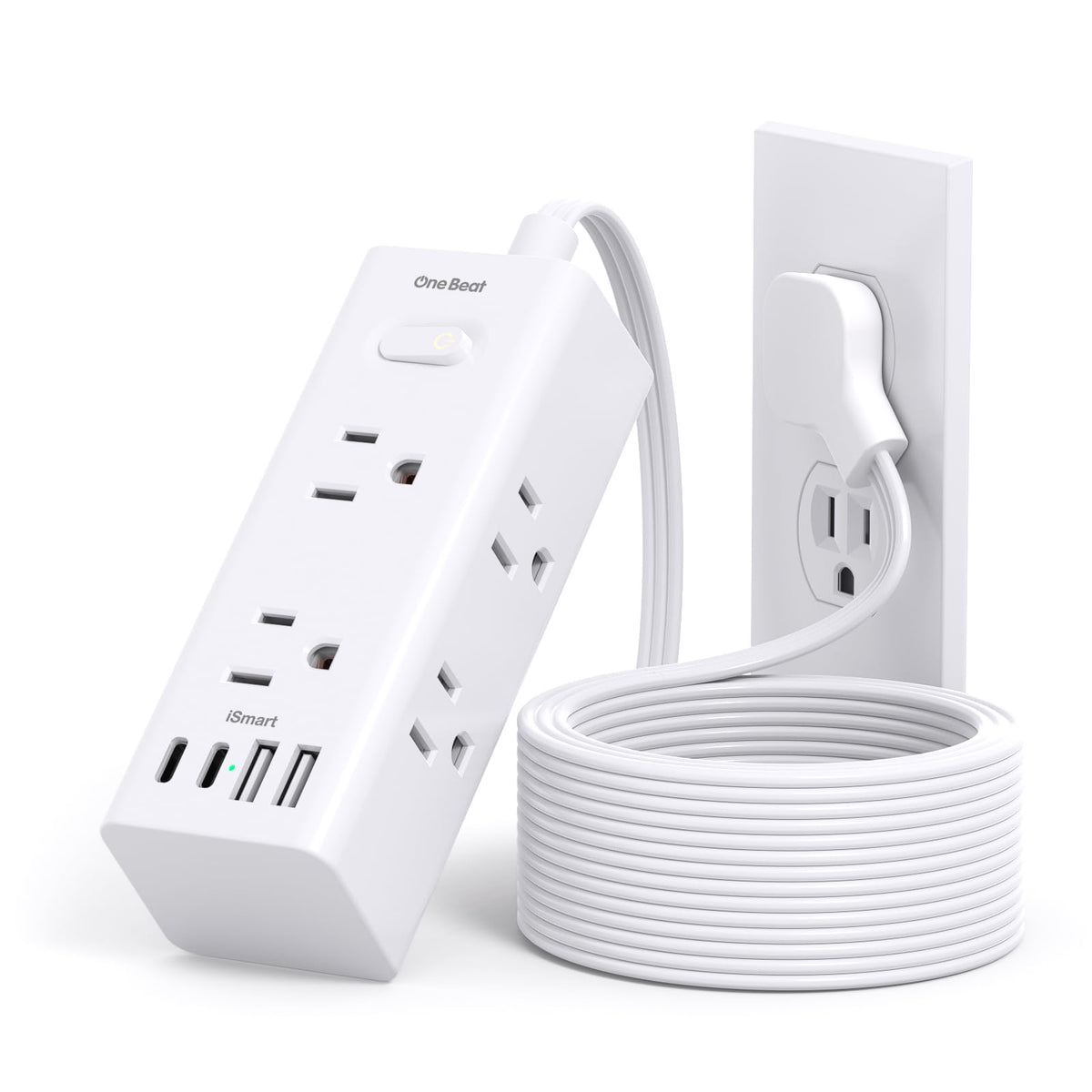 One Beat 10Ft Extension Cord with Multiple Outlets,Flat Plug Power Strip