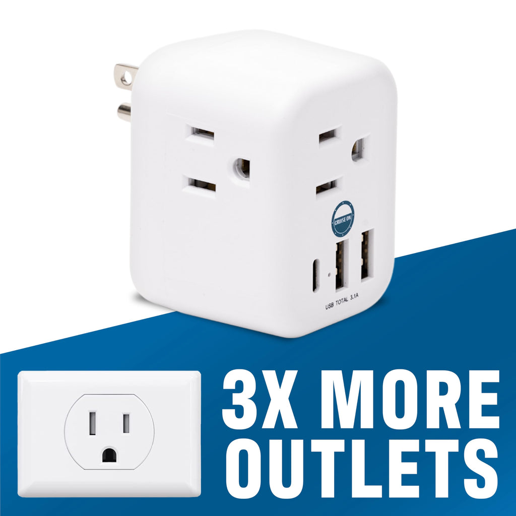 Cruise Approved Power Strip Foldable, Non Surge Protector Travel Power Strip, Multi Plug, 6 Outlets, 2 USB-A, 1 USB-C, & 3 AC Outlet for Carnival, Celebrity, Princess, & Major Lines in 2026 & 2027