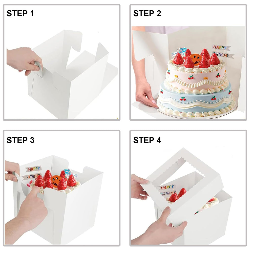 Packpal 20Pack 12 Inch Cake Boxes With Cake Boards (10 boxes & 10 boards), 12X12X8 Inch White Bakery Boxes With Windown For Cajas Pasteles, Cookie, Pastries,Pie, Wedding, Birthday, Fathers day