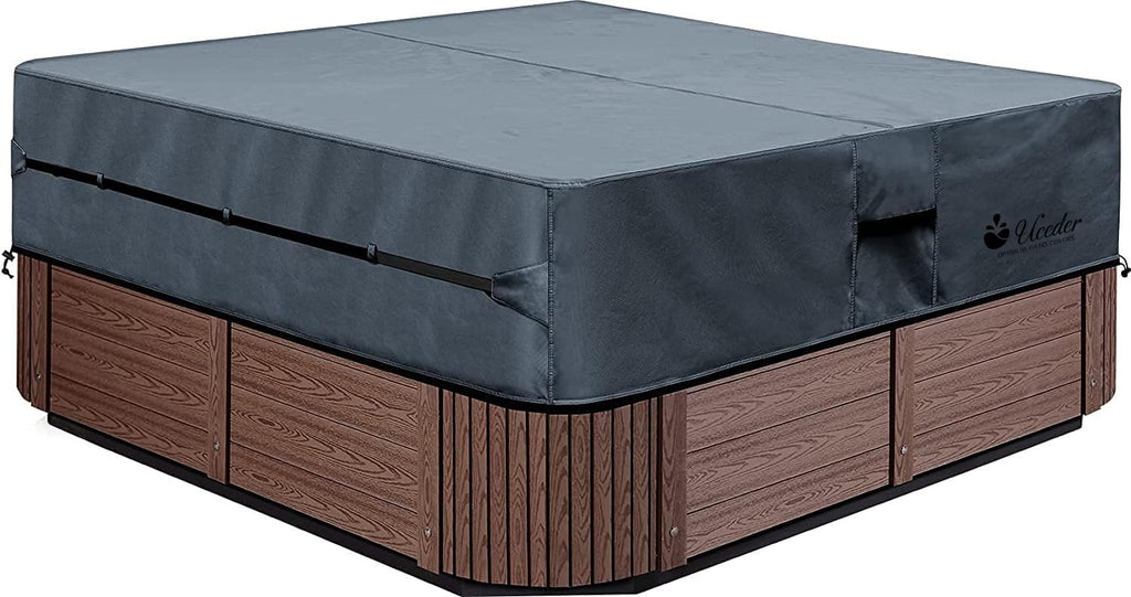 UCEDER Waterproof Hot Tub Cover -Outdoor Spa Cover Cap(Actual Size 93''x93 x20'' Fit 91''x91 x 20'') 600D Heavy Duty Polyester Hot Tub Cover Protector(Dark Gray)