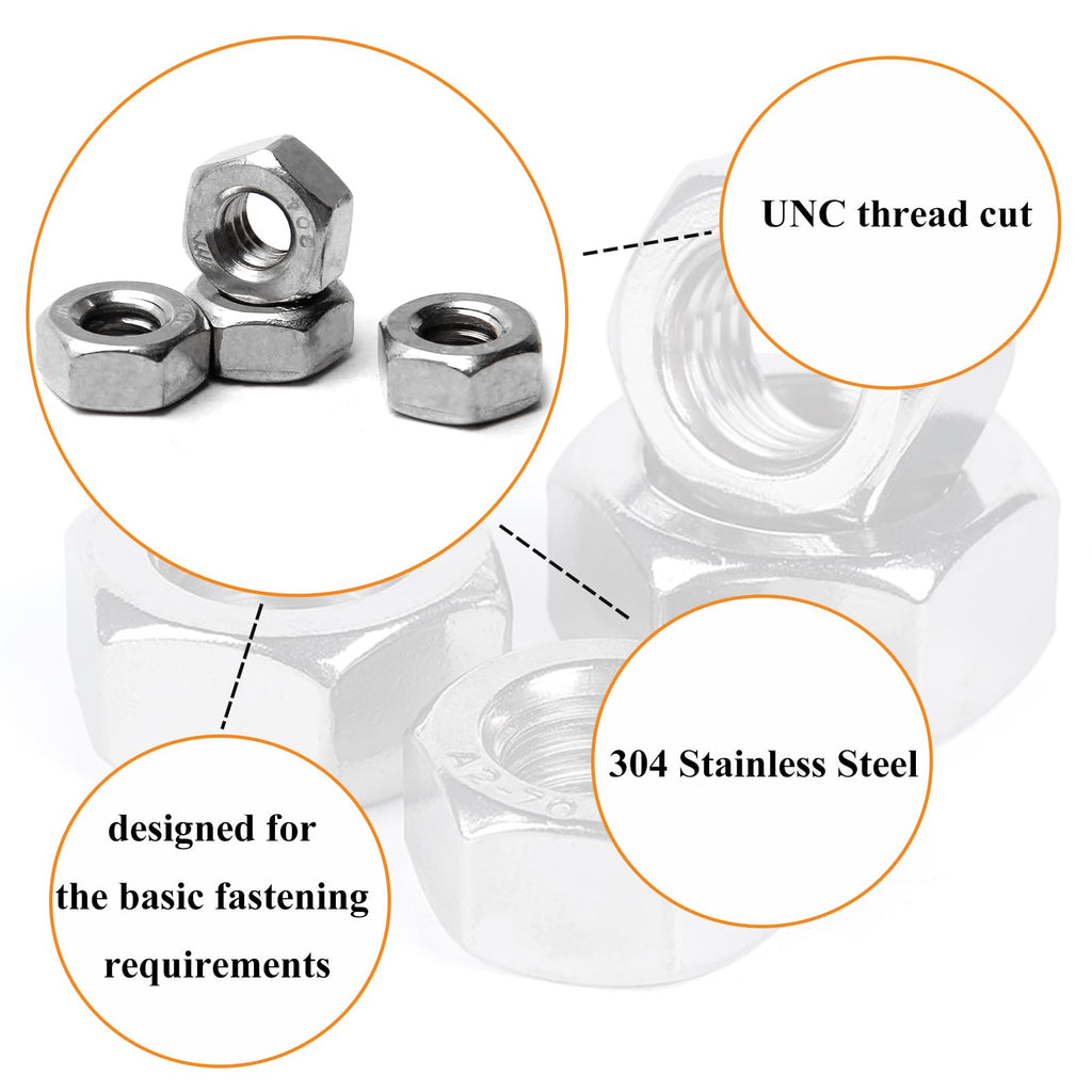 1/4-20 Hex Nut 1/4 20 Nut for 1/4 Bolts 304 Stainless Steel
