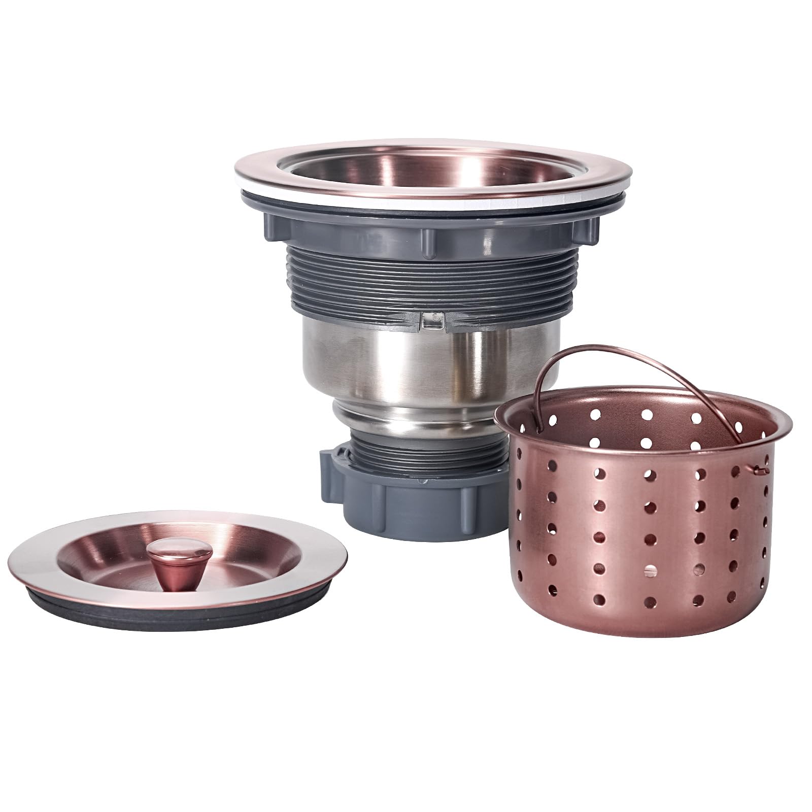 KONE 3/1-2 Inch Sink Drain Assembly Antique Copper Kitchen Sink Drain Kit Copper Stainless Steel Sink Basket Strainer Rubber Stopper, Sealing Lid/Removable Deep Waste Basket for Home, Kitchen
