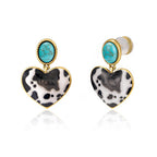 Wrangler Heart Drop Dangle Earrings, 14K Gold Turquoise Western Jewelry