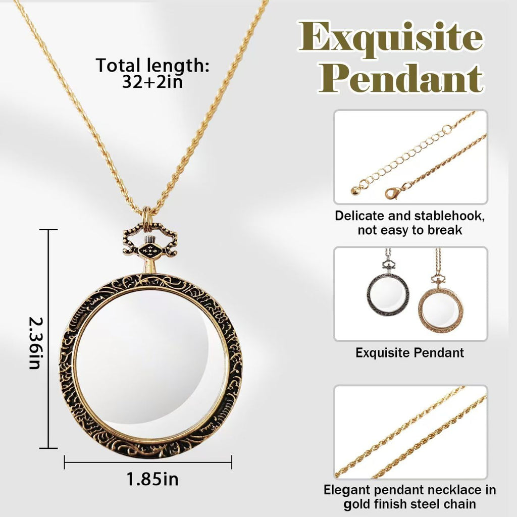 YYHSND 10X Magnifying Glass Necklace Magnifier Necklace Pendant Optical Magnifier with Chain Necklace for Library, Reading, Zooming and Jewelry (Color : Gold)