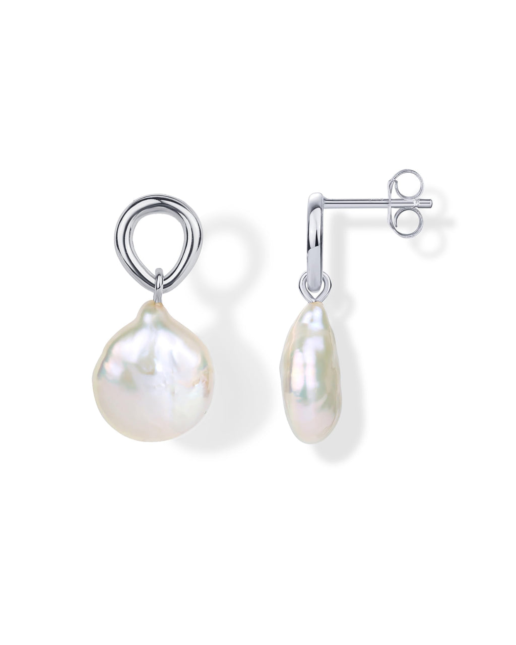 PAVOI 925 Sterling Silver Pearl Statement Wedding Drop Earrings, White Gold