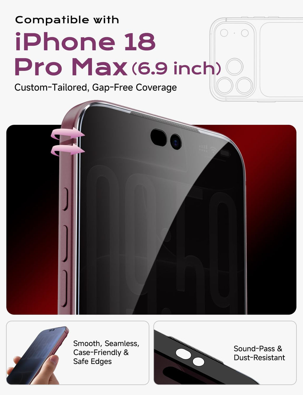 MAGIC JOHN Privacy for iPhone 18 Pro Max Screen Protector 6.9 inch