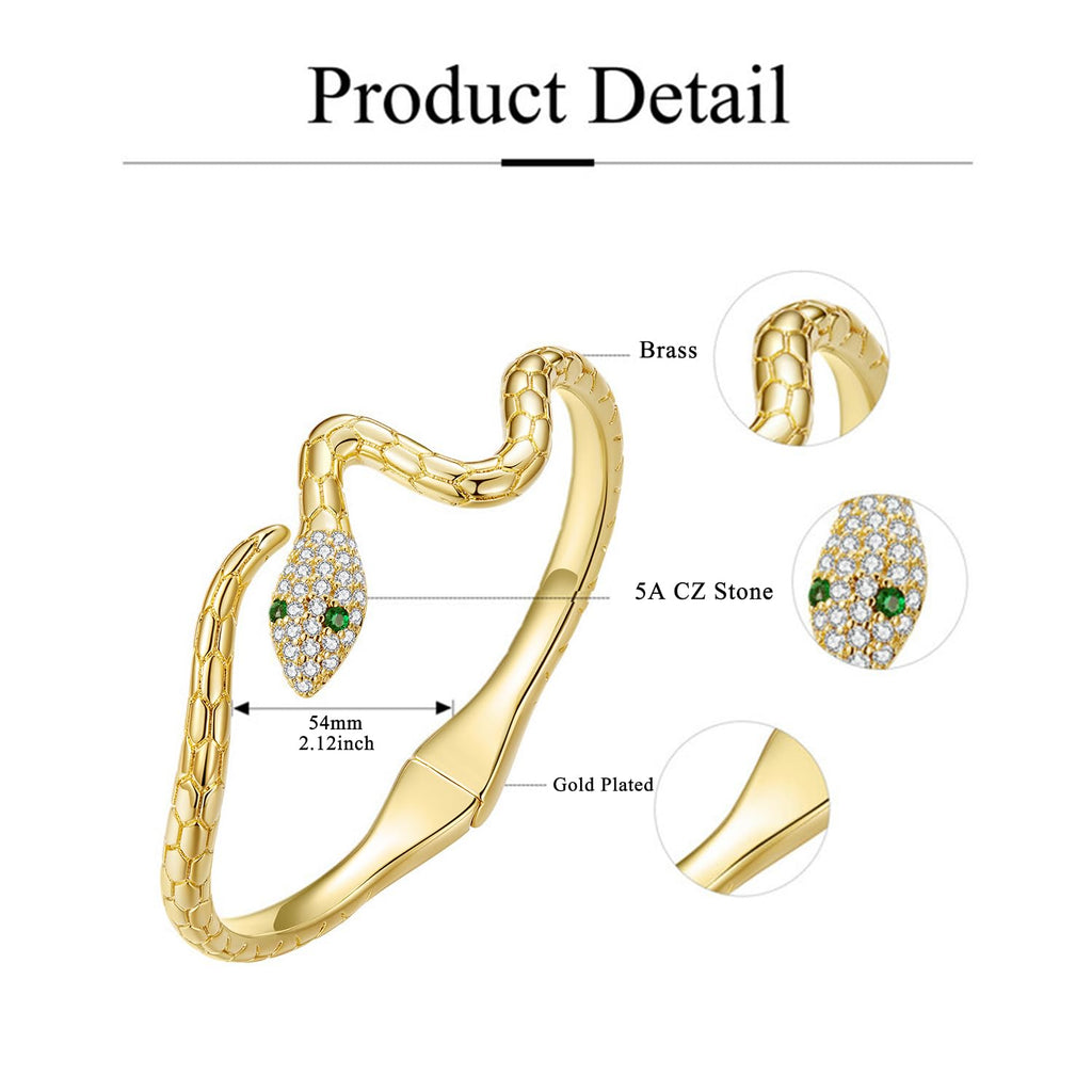 BISAER Original Open Bangle Bracelets for Women, Snake Bracelet Adjustable Chunky Gold Bracelet Snake Jewelry Gifts