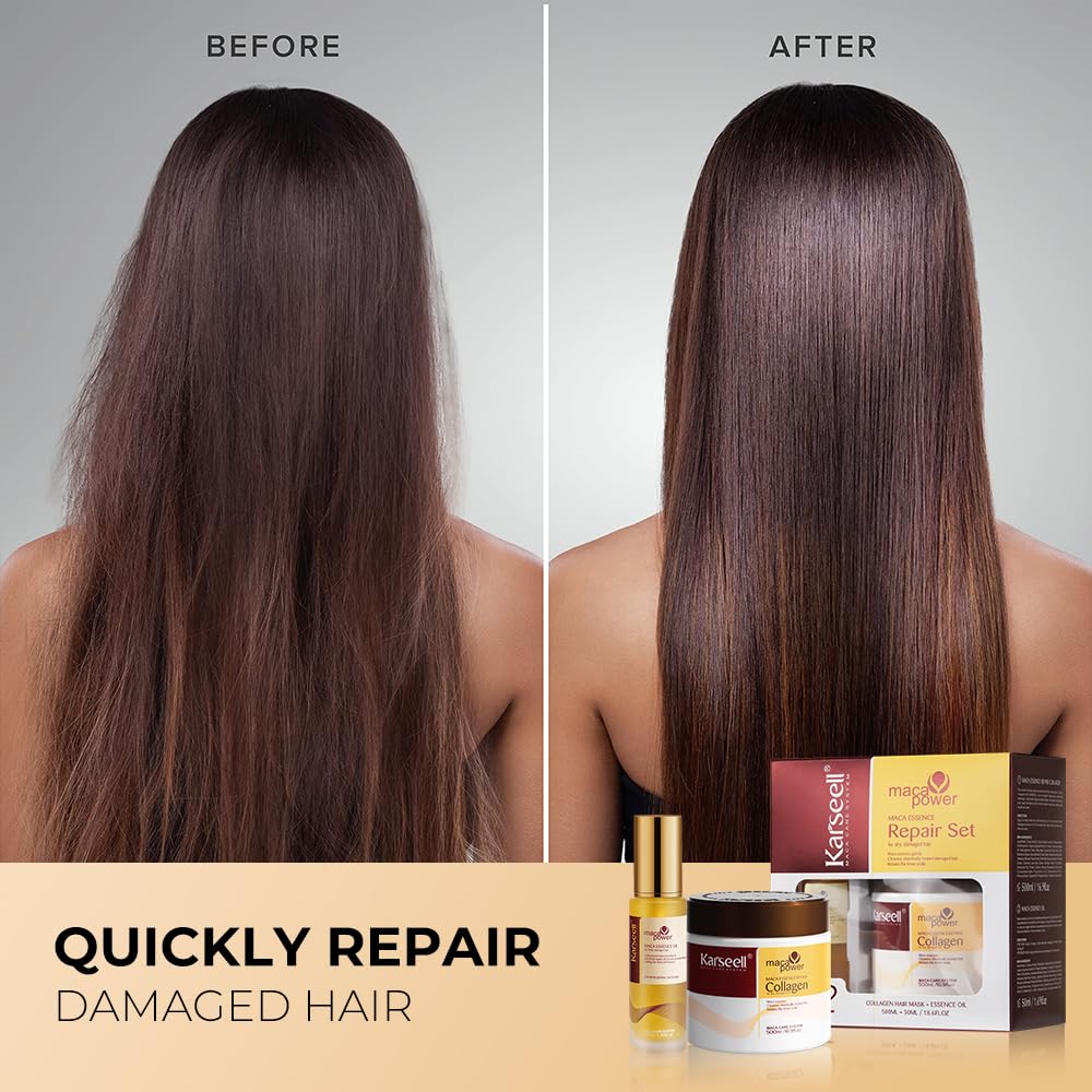 Karseell Collagen Capillary Treatment, Deep Repairing Conditioner, Hair Mask With Argan Oil For Dry Damaged Hair, All Hair Types 16.9 Fl Oz + 1.69 Fl Oz