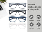 OLOMEE Large Reading Glasses Mens Oversized Wide Readers +2.00 Lightweight Square Magnifying Cheaters Glasses for Men W/Big Head 4 Pack